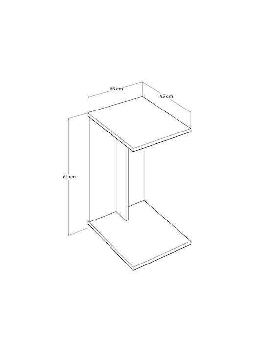 Rectangular Side Table C-Shape Wooden with Wheels Purple L35xW45xH60cm.