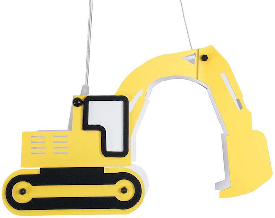 GloboStar Excavator Μονόφωτο Παιδικό Φωτιστικό Κρεμαστό από Πλαστικό με Υποδοχή E27 Κίτρινο 45x27cm