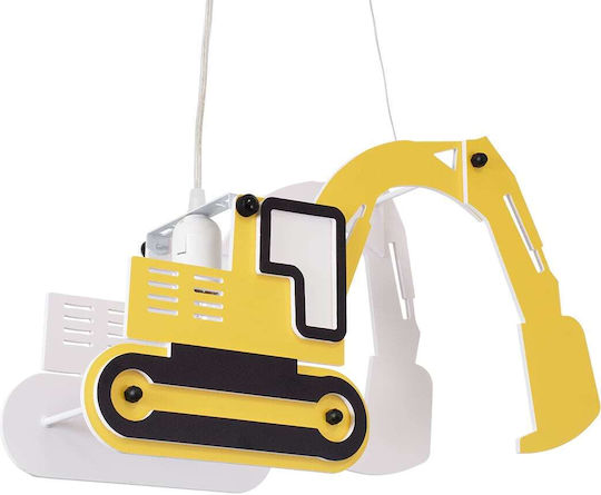 GloboStar Excavator Μονόφωτο Παιδικό Φωτιστικό Κρεμαστό από Πλαστικό με Υποδοχή E27 Κίτρινο 45x27cm