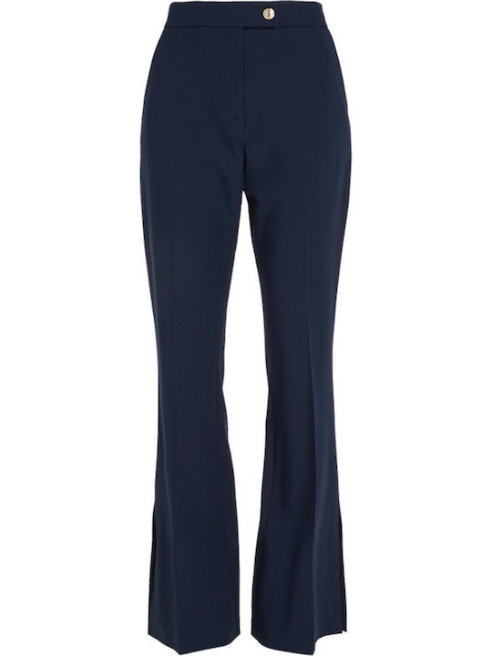 Damen Hoch tailliert Stoff Hose Schlag Marineblau