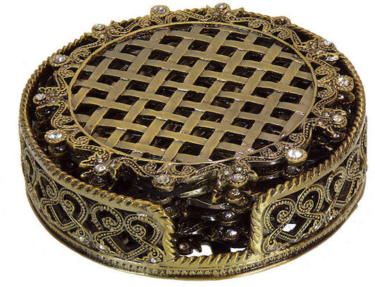Karvounis Round Metallic Gold Coasters with Stand 6pcs