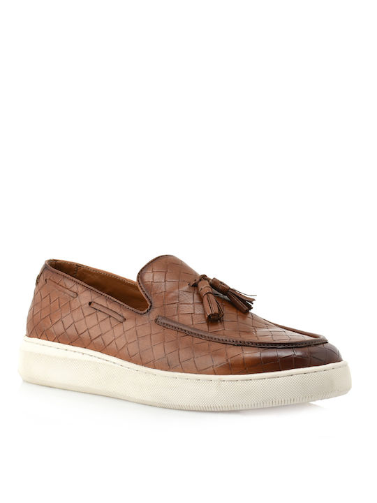 Renato Garini Δερμάτινα Ανδρικά Loafers Tan Cow Weave