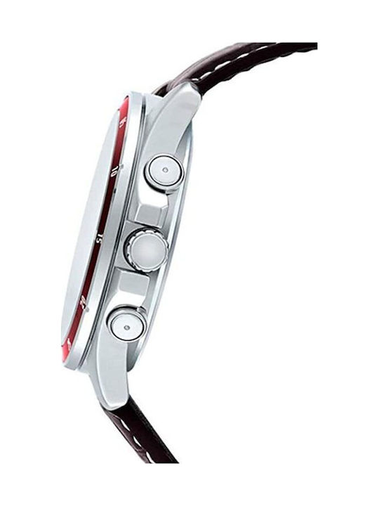 Casio Herrenuhr 43.5mm Chronograph Batterie mit Braun Lederarmband