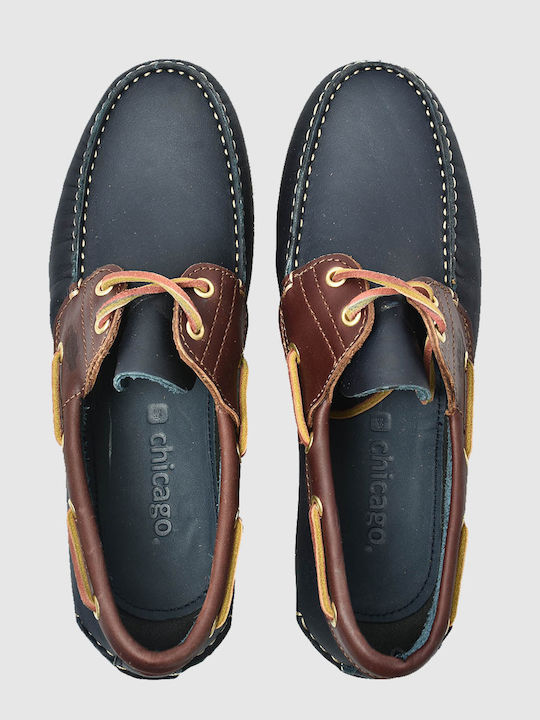 Δερμάτινα Ανδρικά Boat Shoes Navy/Tabac