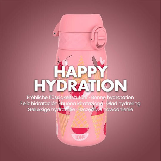 Ion8 Kids Water Bottle Stainless Steel with Screw Cap Non Spill Pink 400ml
