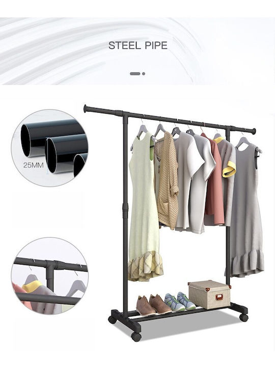 Keskor Wheeled Floor Garment Rack made of Metal Telescopic Black 66x37x139cm