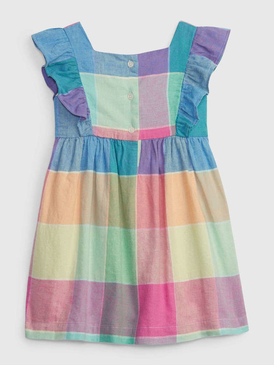 Rochie Fete Mâneca Scurtă In Carou Multicolor