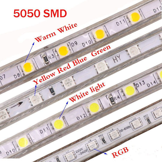 Αδιάβροχη Ταινία LED 220V Θερμό Λευκό Φως 1m