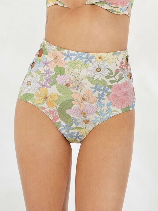 Slip Bikini Talie Înaltă Floral