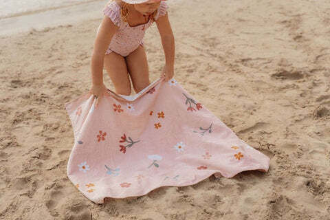Little Dutch Flowers & Butterflies Kids Beach Towel Pink 120x60cm