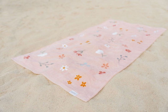 Little Dutch Flowers & Butterflies Kids Beach Towel Pink 120x60cm