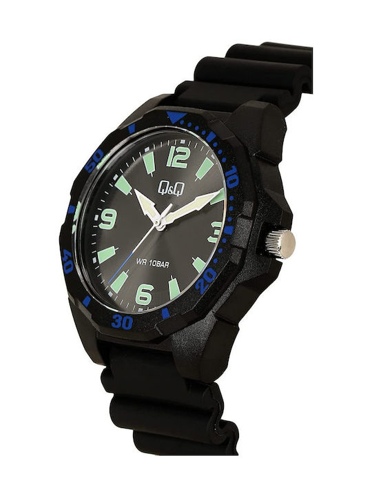 Q&Q Ανδρικό Ρολόι 43mm Μπαταρίας με Μαύρο Καουτσούκ Λουράκι