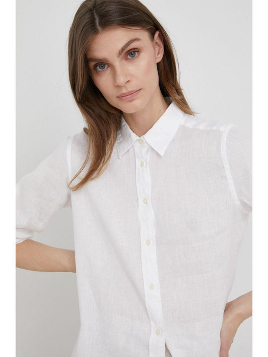 Women's Linen Monochrome Long Sleeve Shirt White