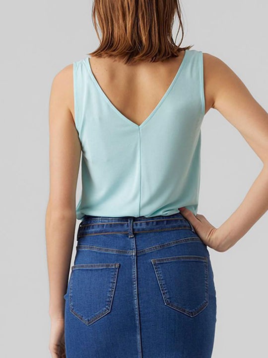 Vero Moda Damen Bluse Ärmellos mit V-Ausschnitt Limpet Shell Turquoise