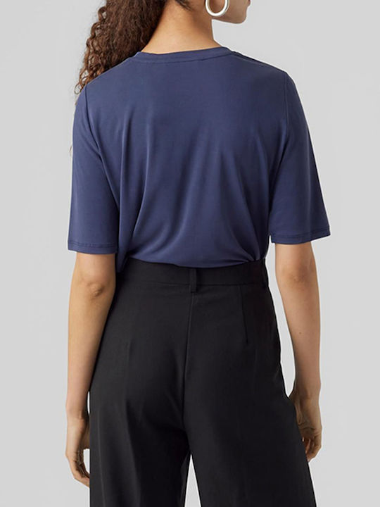 Vero Moda Women's Summer Blouse Short Sleeve Navy Blue