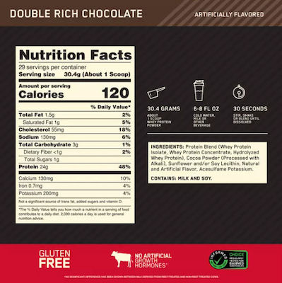 Optimum Nutrition Gold Standard 100% Whey Whey Protein with Flavor Double Rich Chocolate 908gr