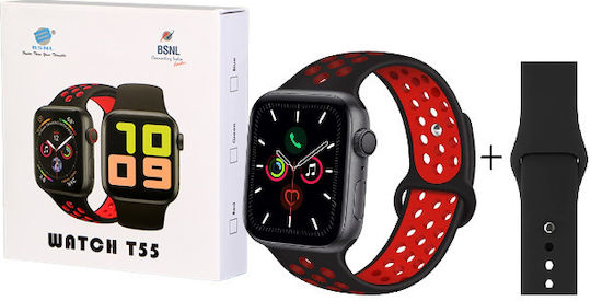 T55 Smartwatch mit Pulsmesser (Black/Red)