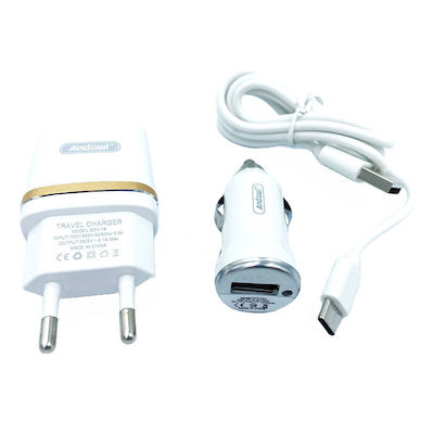 Andowl Car and Wall Set with USB-A Port and Cable Lightning Whites (Q-DC60C)