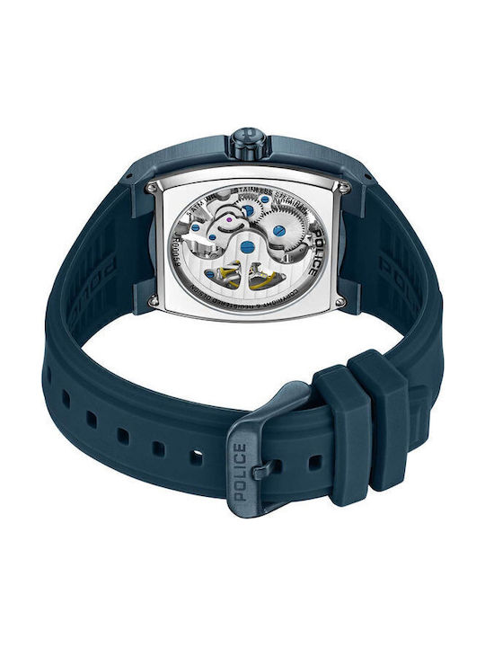 Police Skeletor Herrenuhr 50mm Automatisch mit Blau Kautschukarmband