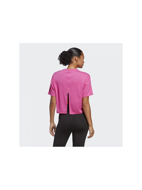 Adidas Train Icons 3 Bar Logo Women's Athletic T-shirt Fast Drying Pink