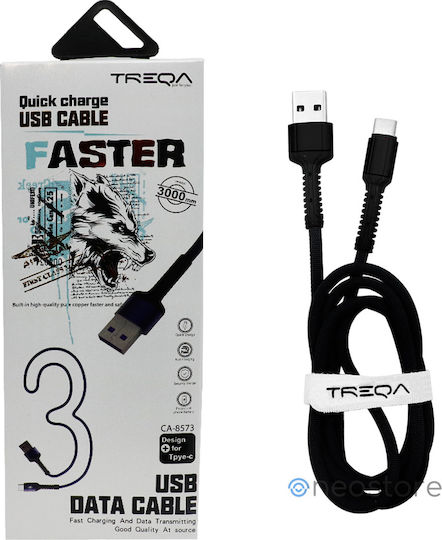 Treqa Braided USB 2.0 Cable USB-C male - USB-C Μαύρο 3m CA-8573