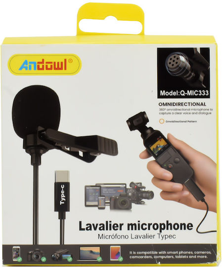 Andowl Q-MIC333 Condenser (Small Diaphragm) Microphone with USB Type-C Πέτου, Clip On for Vocals