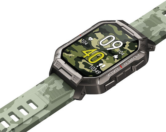 DAS.4 SG35 Smartwatch mit Pulsmesser (Black Case / Camo Green Silicone Strap)