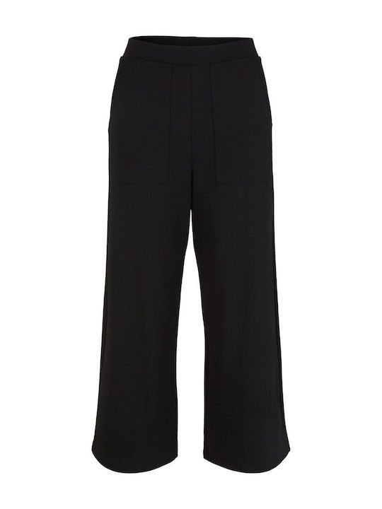 Women's Fabric Capri Trousers with Elastic Black