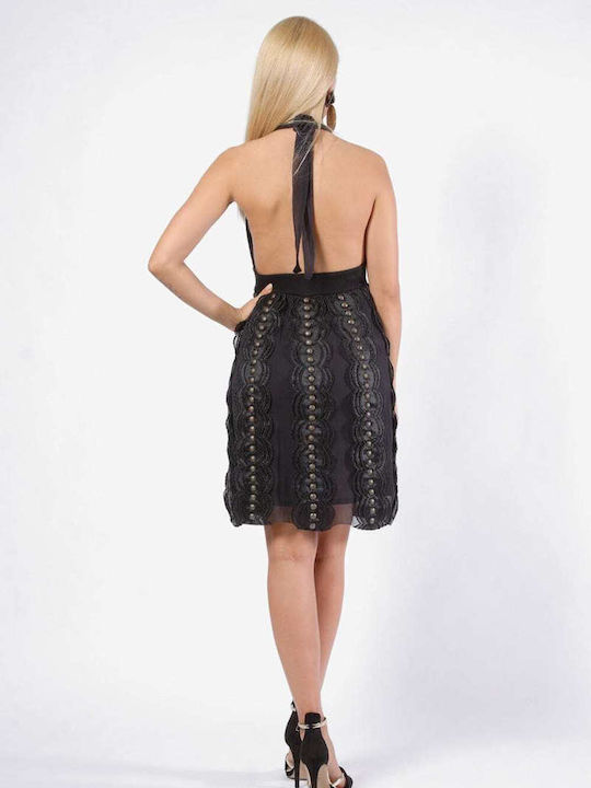 MANOUSH BLACK DRESS WITH METALLIC DETAILS