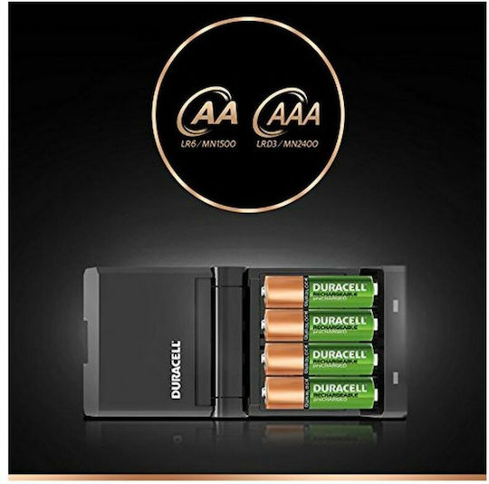 Duracell CEF27 Charger 4 Batteries Ni-MH Size AA/AAA Set with 2x AA 1300mAh and 2x AAA 750mAh