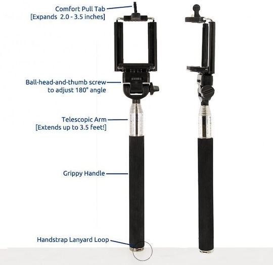 Lamtech 3in1 Selfie Stick με Bluetooth / Τηλεχειριστήριο Μαύρο