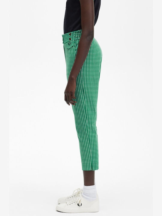 Fred Perry Women's High-waisted Fabric Capri Trousers Checked Green