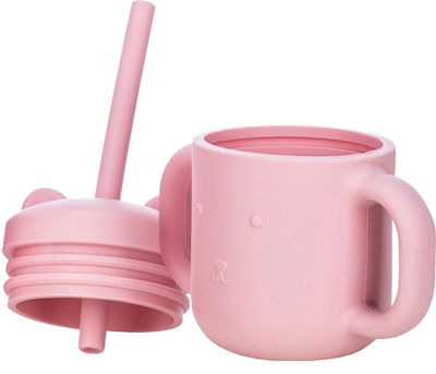 FreeOn Toddler Silicone Cup with Handles and Straw 175ml for 6m+ Pink