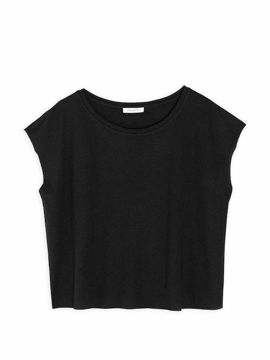 Philosophy Wear Damen Sommer Crop Top Baumwolle Ärmellos Schwarz