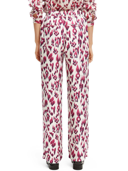 Scotch & Soda Women's Fabric Trousers with Elastic in Wide Line Leopard Fuchsia