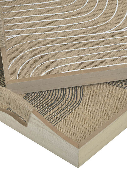 Inart Holz Rechteckig Serviertablett mit Griffen in Beige Farbe 40x30x7cm 3-60-768-0003 2Stück