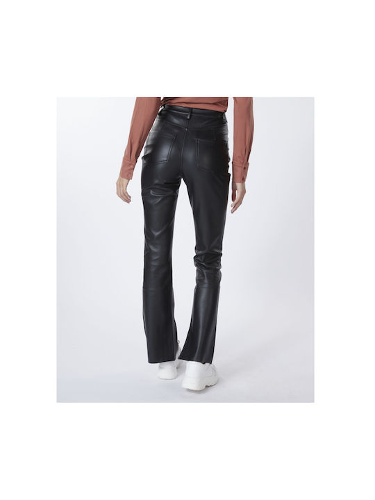 Esqualo ES-F22-11504 Women's High-waisted Leather Trousers Flare Black