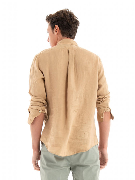 Ralph Lauren Men's Shirt Long Sleeve Linen Dark Beige