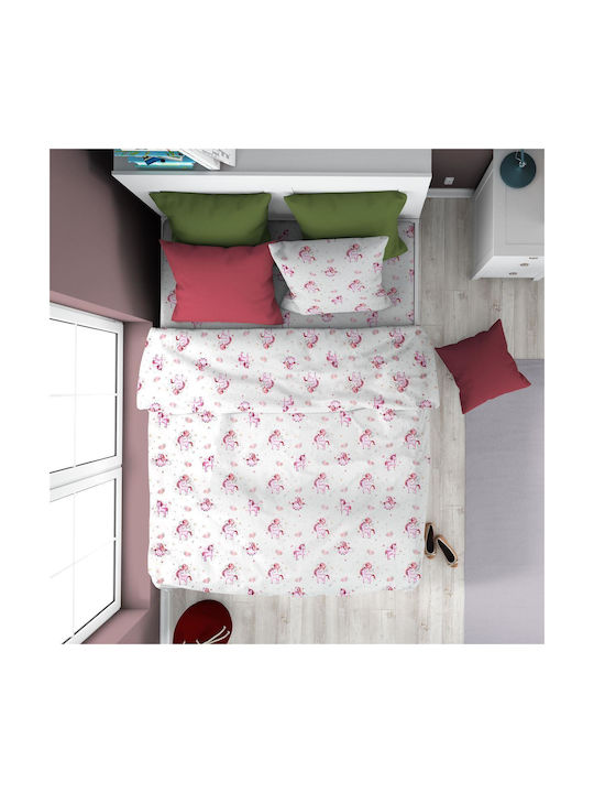 Dimcol Σετ Ημίδιπλα Unicorn 208 White / Pink 160x240cm