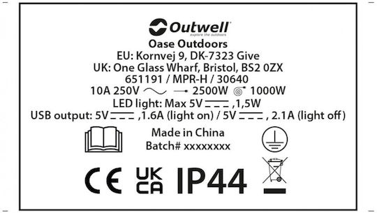 Outwell 3 Plätze mit Kabel 15m Schwarz