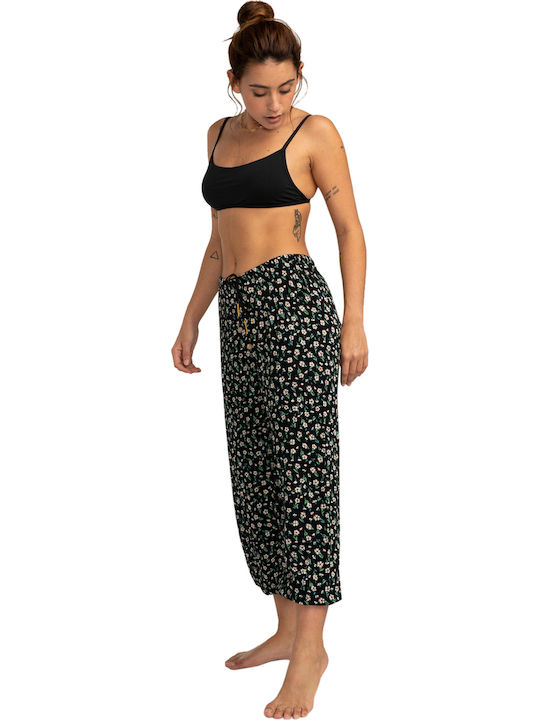 Sweet Surf Women's Fabric Trousers with Elastic Floral Black