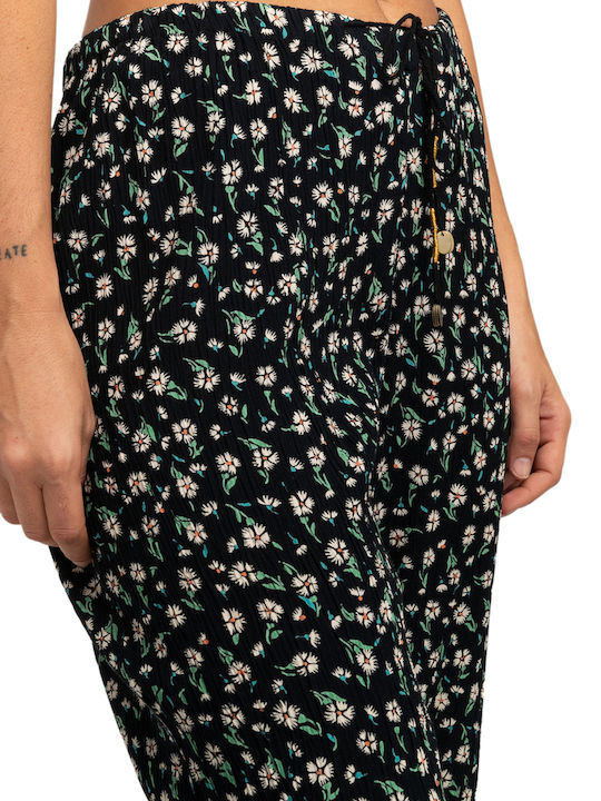 Sweet Surf Women's Fabric Trousers with Elastic Floral Black