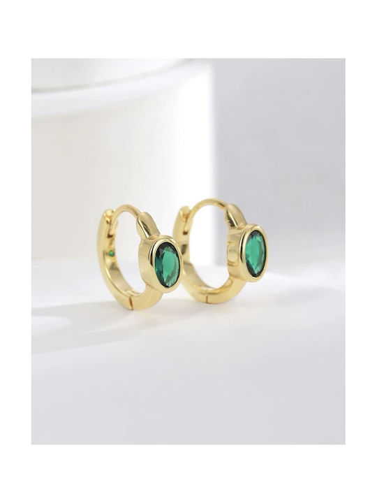 Green Hoops Earrings Gold Plated Brass Earrings