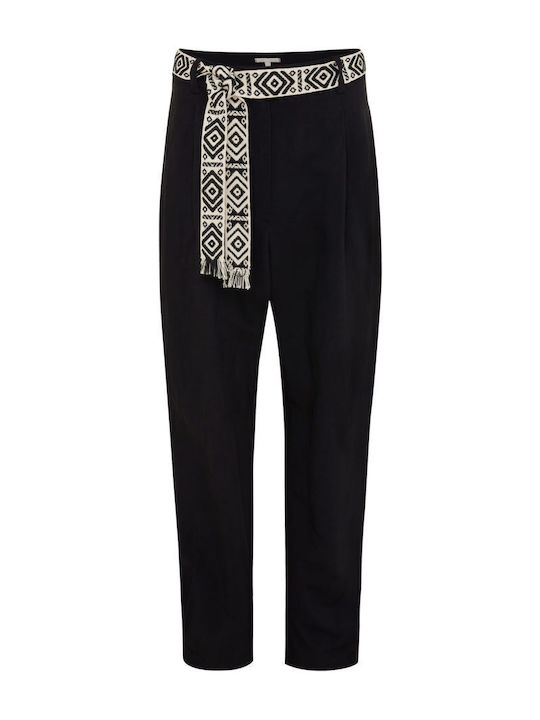 Women's High-waisted Fabric Capri Trousers Black