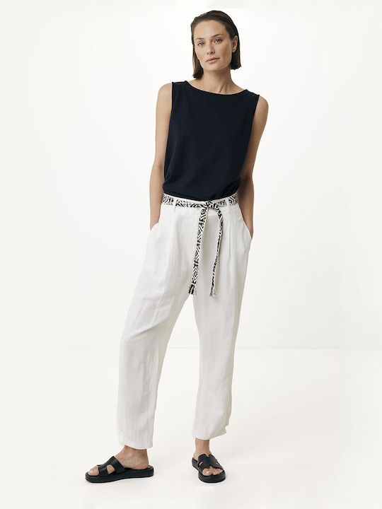 Women's High-waisted Fabric Capri Trousers White