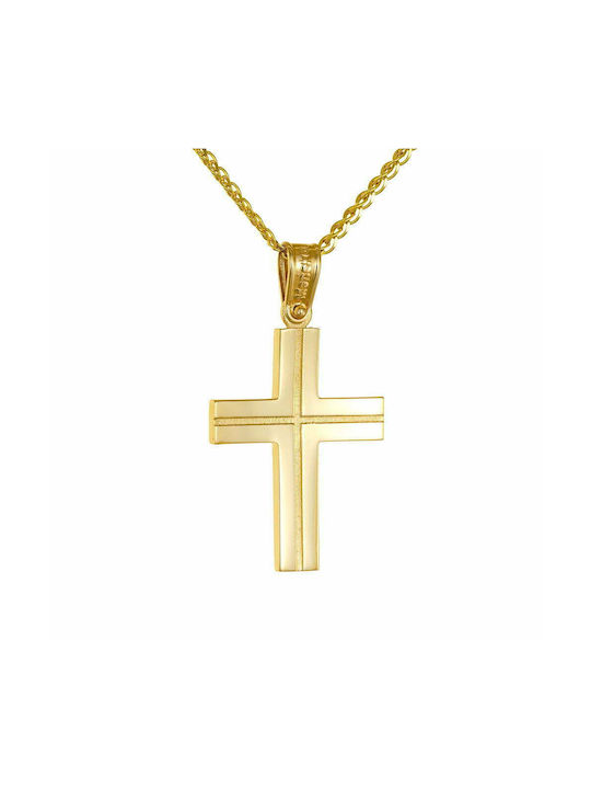 Doppelseitiger Herrenkreuz-Anhänger mit 45 cm Kette 14K Gold mit weißem Einlegemuster Kreuz MKS-20824G