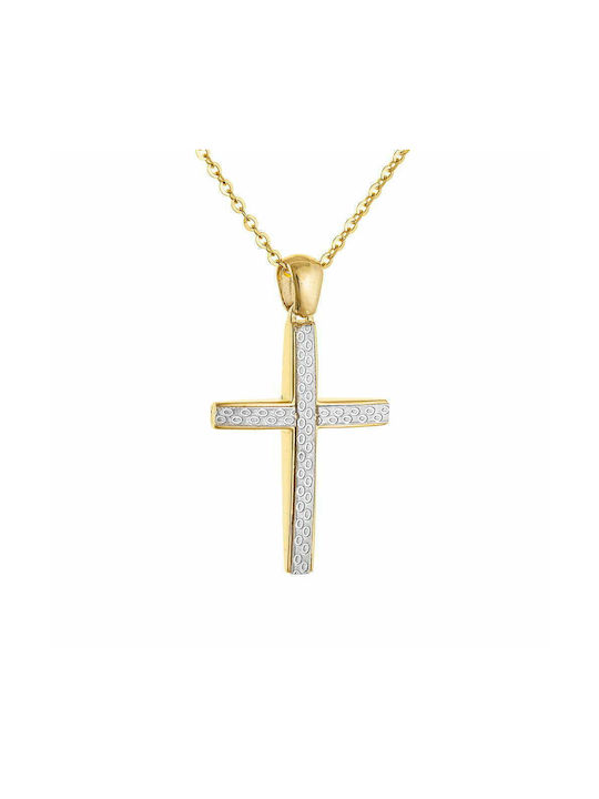 Kreuz mit Kette 40cm Damenkreuz mit Kette 14K Gold Doppelseitig SXS-20332Y