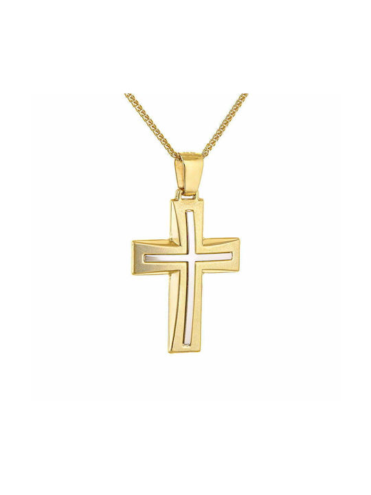 Cruce cu lanț de 45 cm pentru bărbați Gold Cross K14 Double sided KBS-20266Y