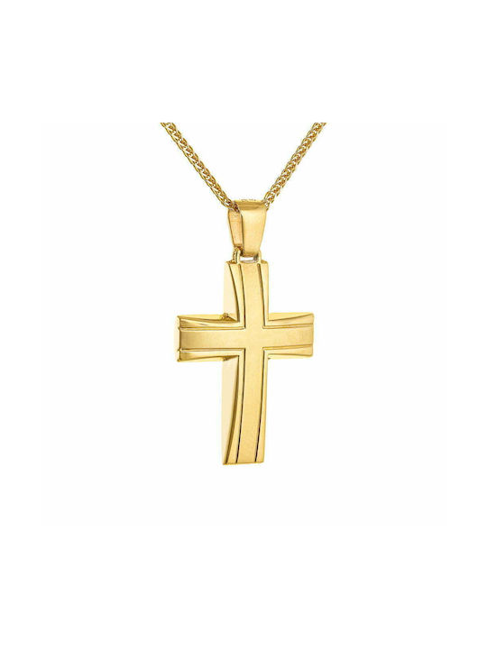 Cross With Chain 45cm Men's Gold K14 Double Sided Gold Cross 45cm KBS-20257Y