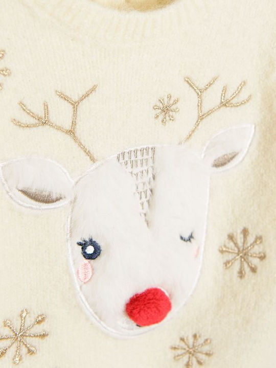 Beige soft sweater with reindeer print with pom pom on the nose SHIRT CCG2503164